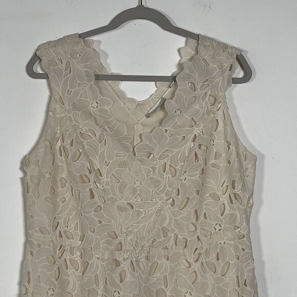 Vince Nouveau Cotton Lace Midi Dress Sz 12 Cream V-Neck Sleeveless - Picture 4 of 16